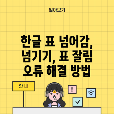 한글 표 넘어감, 넘기기, 표 잘림 오류 해결 방법