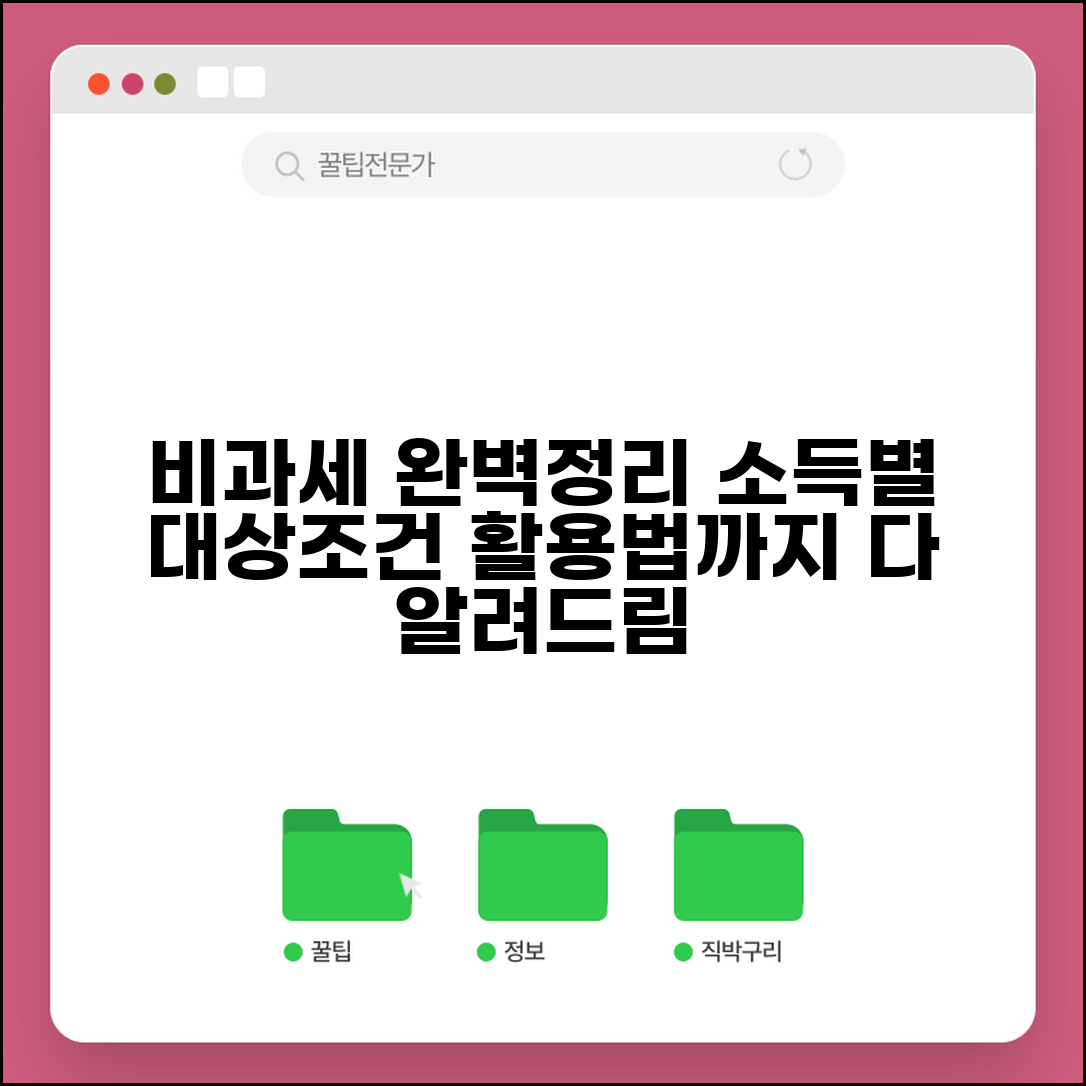비과세 항목 완벽정리 | 비과세 대상 | 소득별 분류 | 법적 근거 | 적용 조건 | 한도 | 활용법